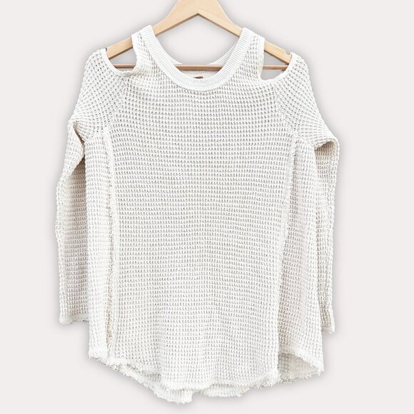 🆕 NWOT Free People | Sunrise Sunset Cold Shoulder Waffle Knit Sweater Top | S - Picture 3 of 13